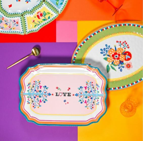 Mamma Mia Çiçek Desenli Oval Servis Tabağı 50 cm x 35 cm