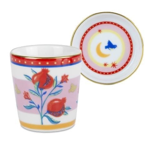 Mamma Mia Nar Desenli Tabaklı Espresso Fincanı 5,5 cm x 7 cm