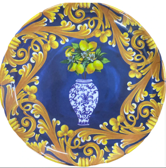 Capri Mavi Küp Desenli Tabak 21 Cm