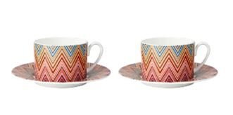 Zig Zag Jarris 156 -Turuncu- Bordo, 2 li Çay/Kahve Fincan ve Tabağı, 0,20 L