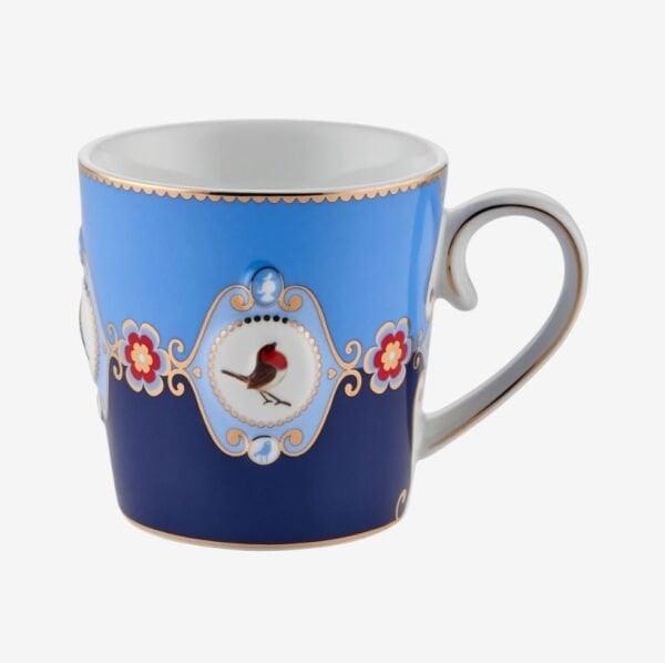 Love Birds Mavi Renkli Madalyon Desenli Mug 250 ml