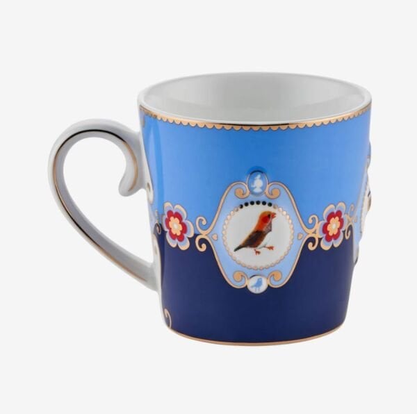 Love Birds Mavi Renkli Madalyon Desenli Mug 250 ml