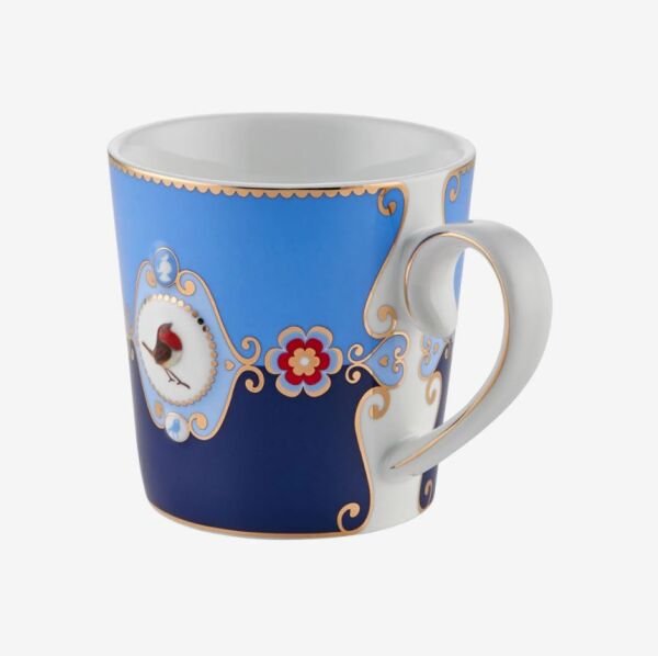 Love Birds Mavi Renkli Madalyon Desenli Mug 250 ml