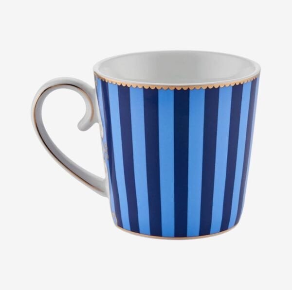 Love Birds Mavi Çizgili Madalyon Desenli Mug 250 ml