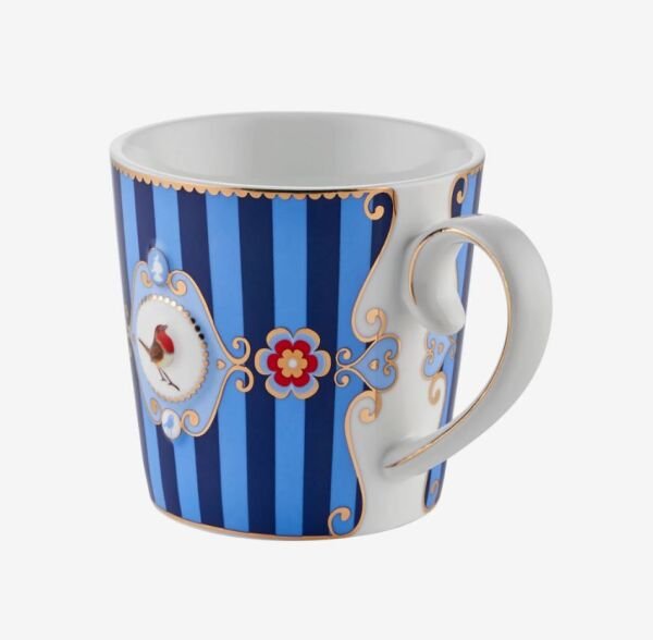 Love Birds Mavi Çizgili Madalyon Desenli Mug 250 ml