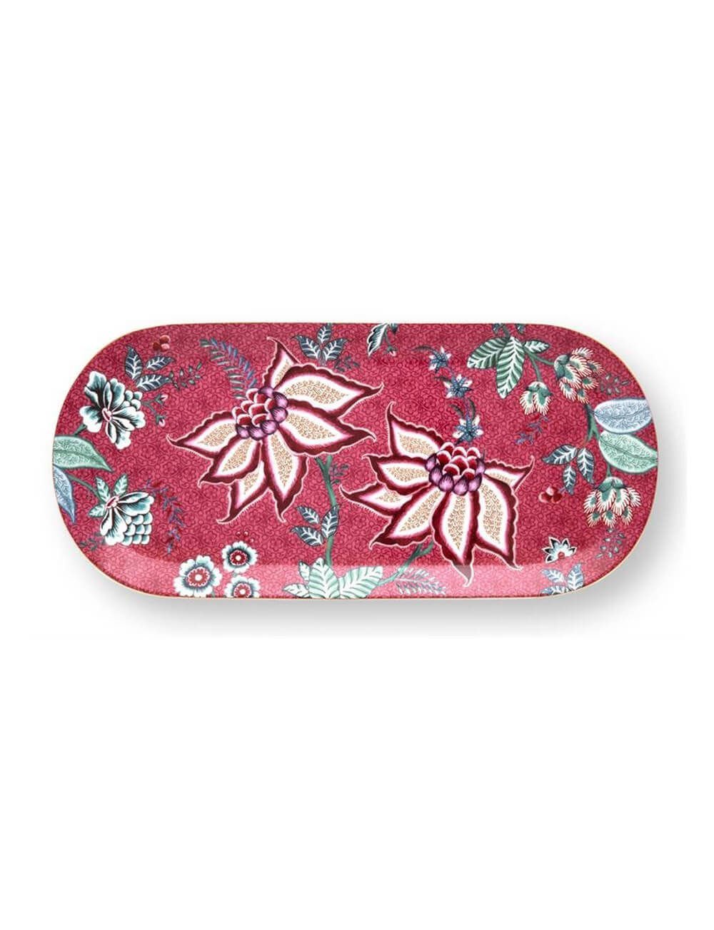 Flower Festival Kırmızı Oval Kek Servis Tabağı 33 cm