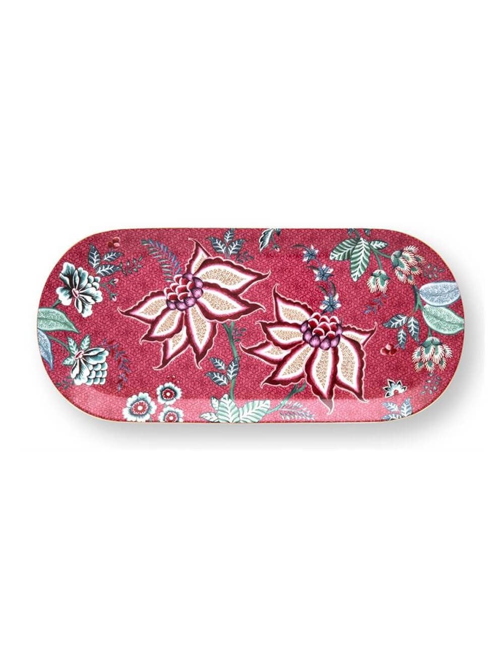 Flower Festival Kırmızı Oval Kek Servis Tabağı 33 cm