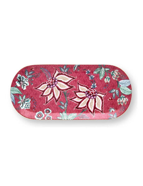 Flower Festival Kırmızı Oval Kek Servis Tabağı 33 cm