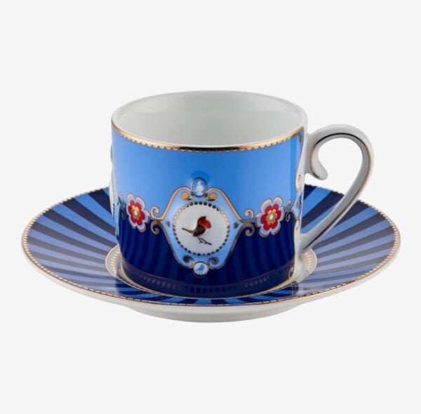 Love Birds Mavi Madalyon Desenli Çay Fincanı 200 ml