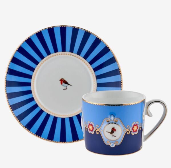 Love Birds Mavi Madalyon Desenli Çay Fincanı 200 ml