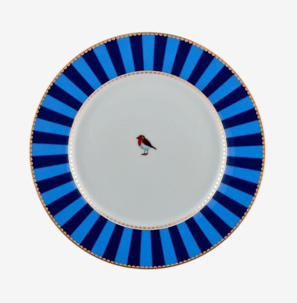 Love Birds Mavi Çizgili Tabak 21 cm