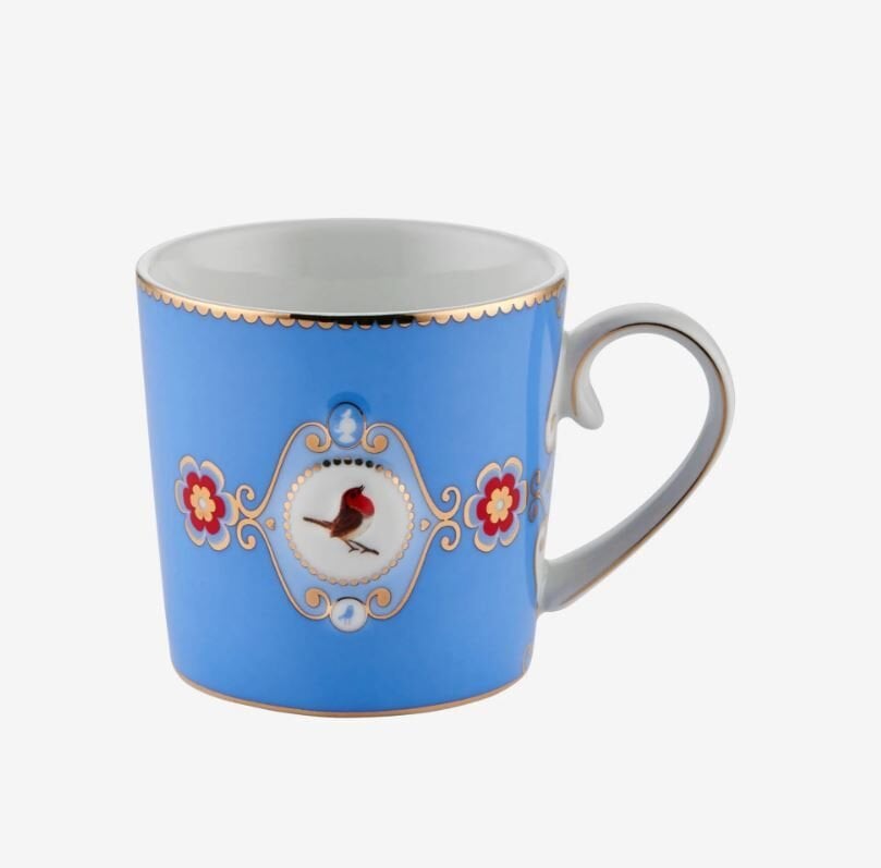 Love Birds Mavi Madalyon Desenli  Küçük Mug 150 ml