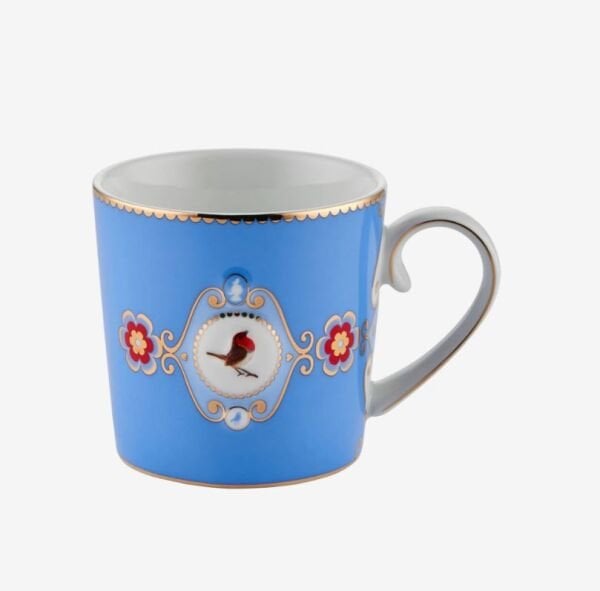 Love Birds Mavi Madalyon Desenli  Küçük Mug 150 ml