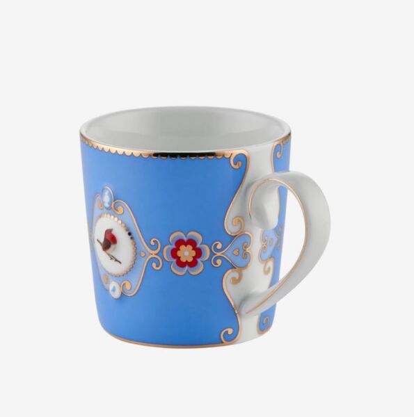 Love Birds Mavi Madalyon Desenli  Küçük Mug 150 ml