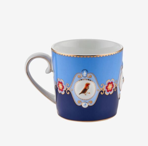 Love Birds Mavi Renkli Madalyon Desenli Küçük Mug 150 ml