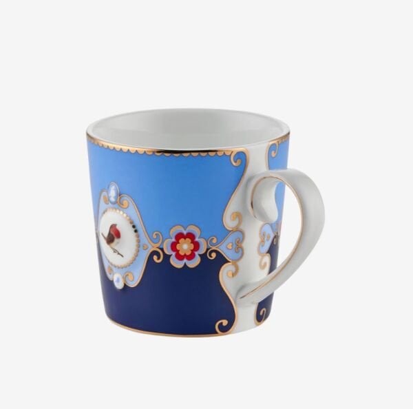 Love Birds Mavi Renkli Madalyon Desenli Küçük Mug 150 ml