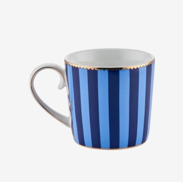 Love Birds Mavi Çizgili Madalyon Desenli Küçük Mug 150 ml