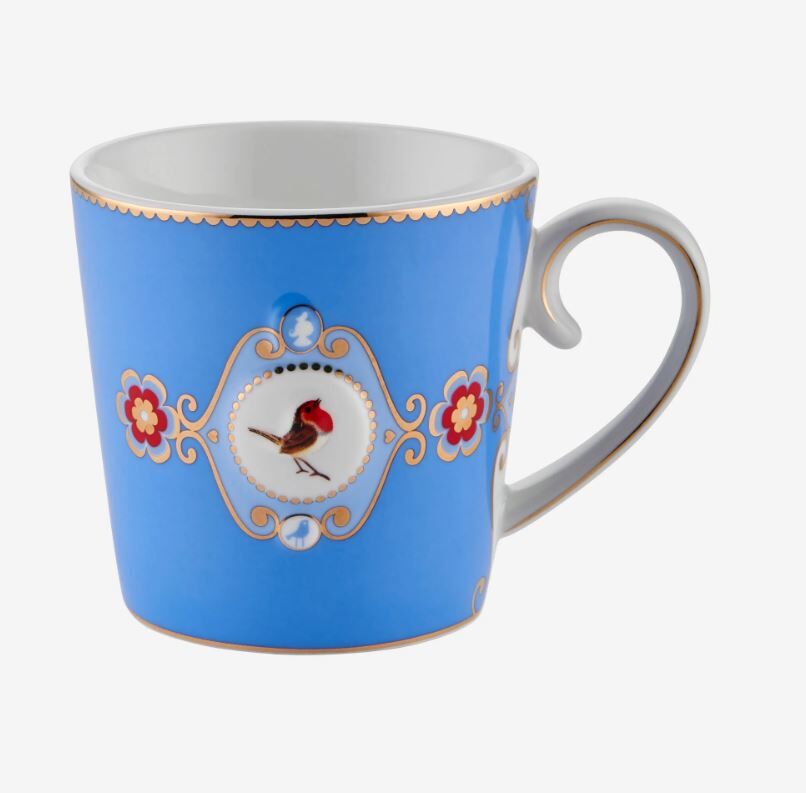 Love Birds Mavi Madalyon Desenli Mug 250 ml