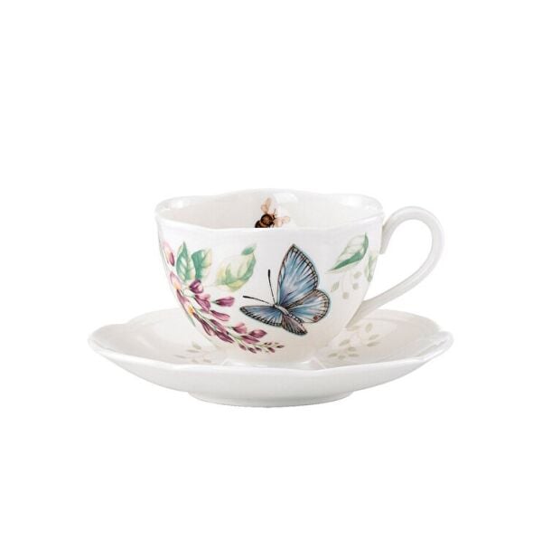 Butterfly Mavi Porselen Kahve/Çay Fincan ve Tabağı
