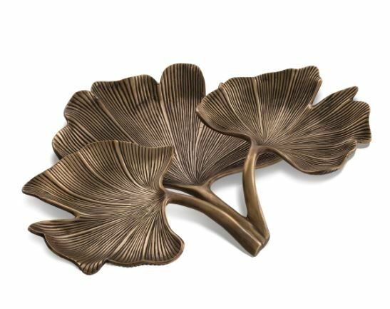 Tray Ginkgo vintage brass finish