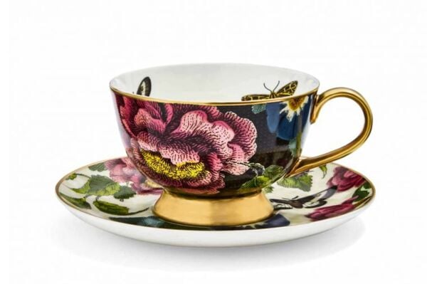 CREATURES OF CUROSİTY ÇAY FİNCAN + TABAK SİYAH & KREM