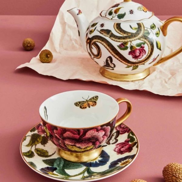 CREATURES OF CUROSİTY ÇAY FİNCAN + TABAK SİYAH & KREM
