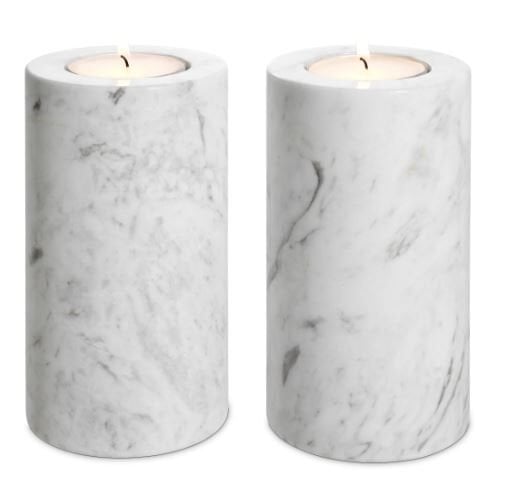 Tealight Holder Tobor M white marble Set of 2