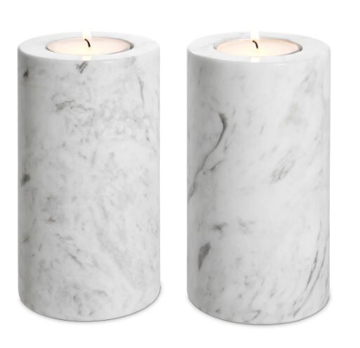 Tealight Holder Tobor M white marble Set of 2