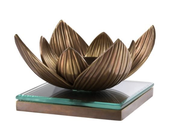 Tealight Holder Lotus vintage brass