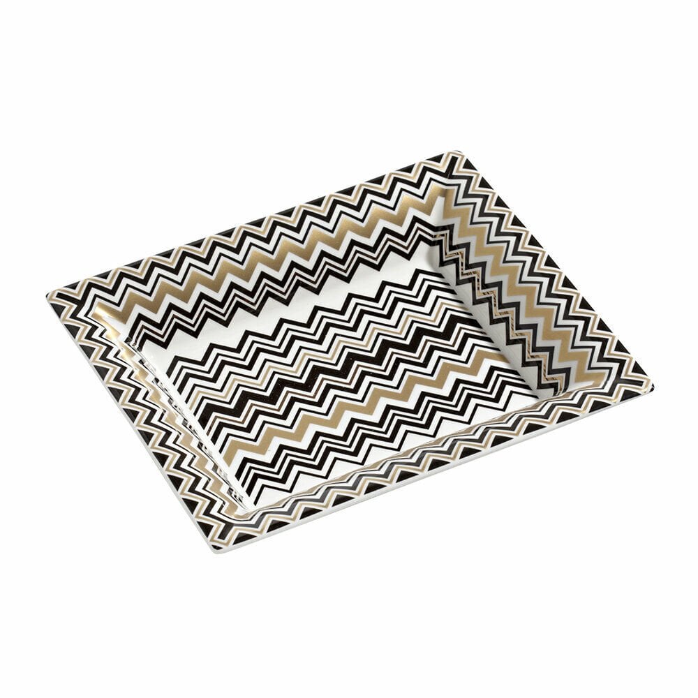 MISSONI ZIG ZAG - SIYAH-GOLD, DIKDORTGEN DEKORATIF TABAK, 20x16CM