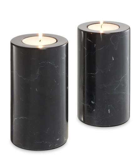 Tealight Holder Tobor M Black Marble Set of 2