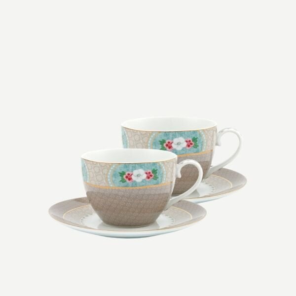 Blushing Birds İkili Haki Çay Fincanı Seti 280 ml