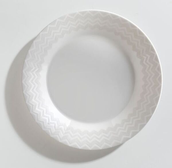 Zig Zag White - Beyaz-Gri, Çukur Tabak 22 cm