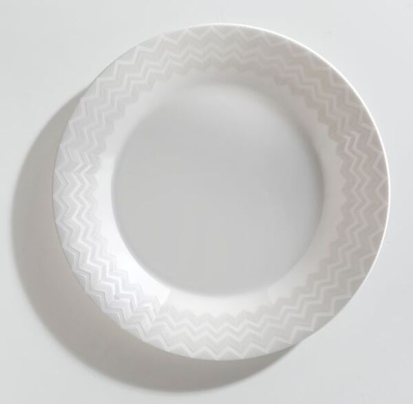 Zig Zag White - Beyaz-Gri, Çukur Tabak 22 cm