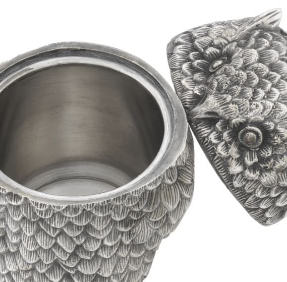 Box Owl antique silver plated