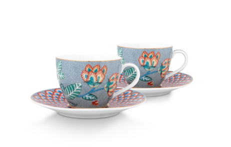 Flower Festival İkili Mavi Kahve Fincanı Seti 120 ml.