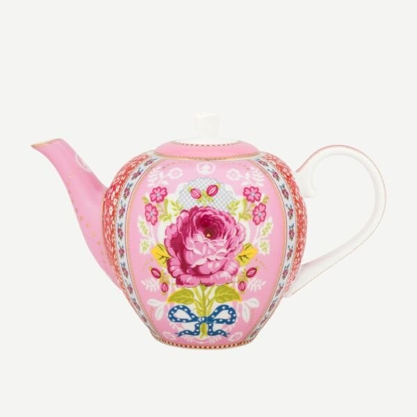 Pip Çiçek Desenli Pembe Demlik