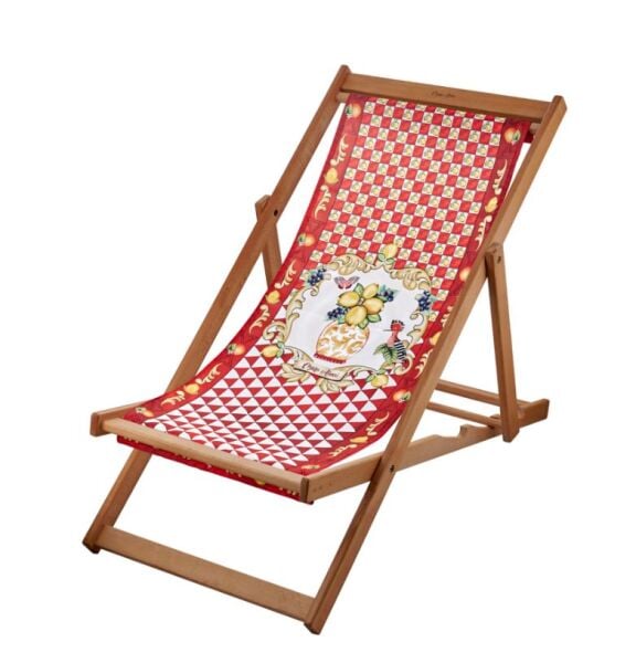 Capri Kırmızı Vazo Desenli Ahşap Şezlong