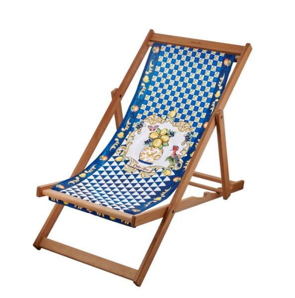 Capri Mavi Vazo Desenli Ahşap Şezlong