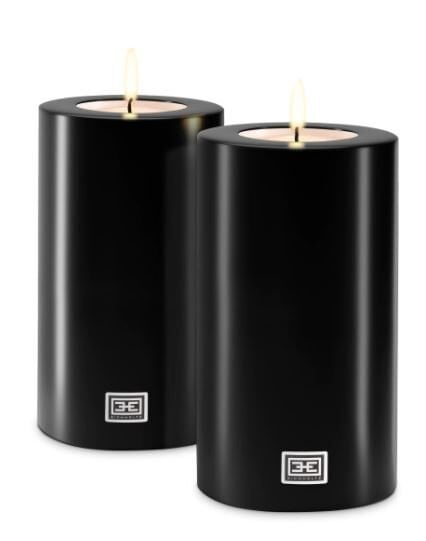 Artificial Candle ø 10 x H. 21 cm black Set of2