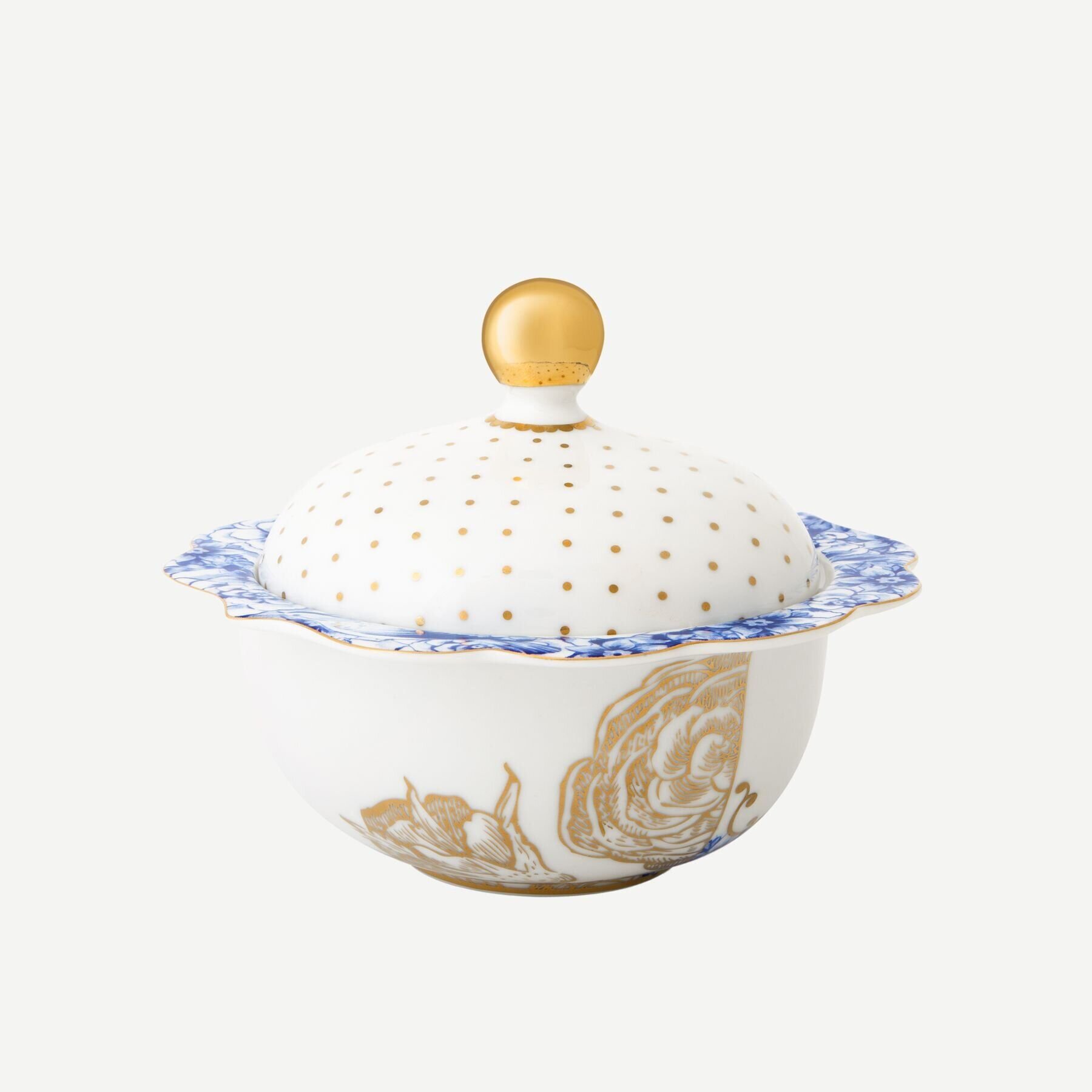 Royal Beyaz Şekerlik Altın Çiçek Desenli