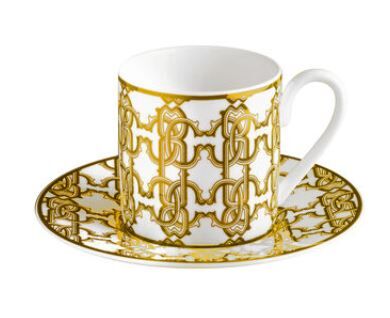 MONOGRAM GOLD - 2 KISILIK TURK KAHVESI FINCAN VE TABAGI, 0,10 L, 4 PARCA