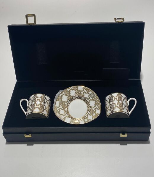 MONOGRAM GOLD - 2 KISILIK TURK KAHVESI FINCAN VE TABAGI, 0,10 L, 4 PARCA