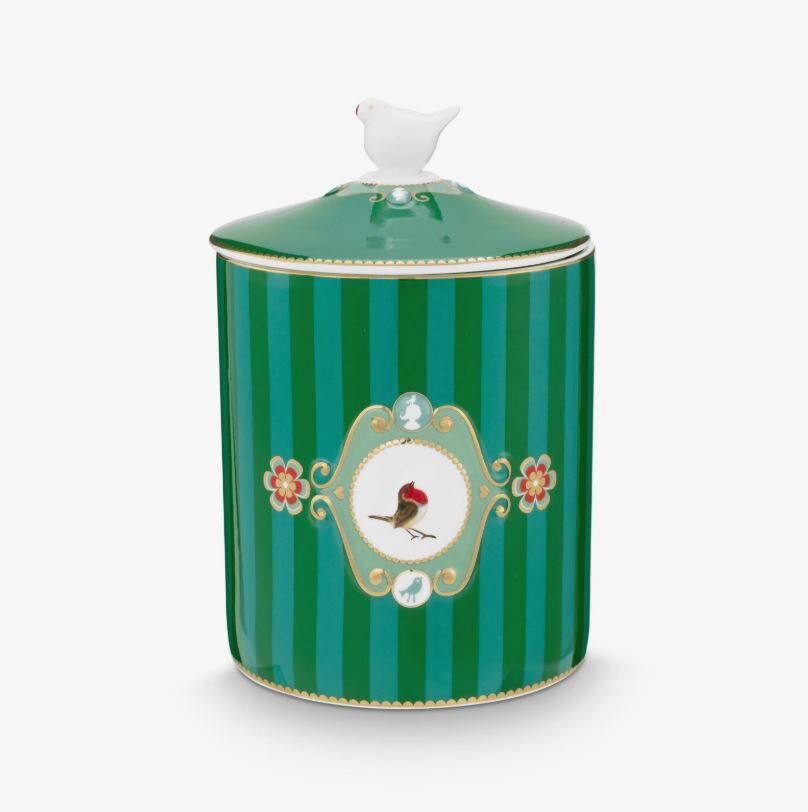 Yeşil Porselen Saklama Kabı 1300 Ml Love Birds