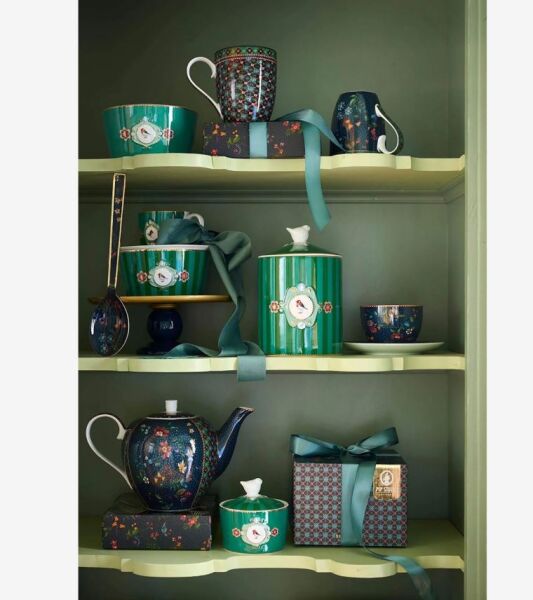 Yeşil Porselen Saklama Kabı 1300 Ml Love Birds