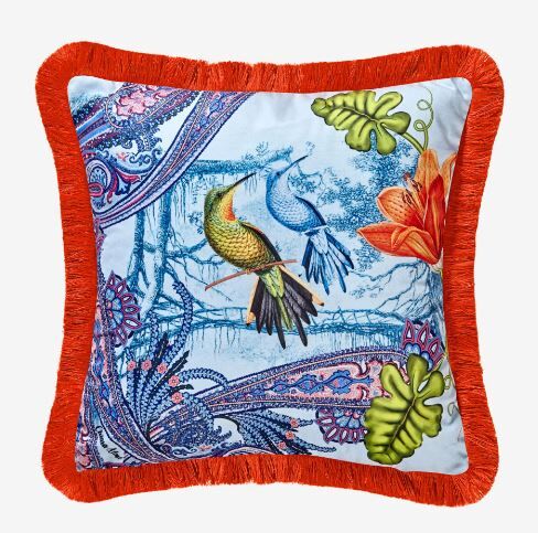 Turkuaz Kadife Dekoratif Yastık 45x45 cm Magic Garden Collection by Chiara Alessi