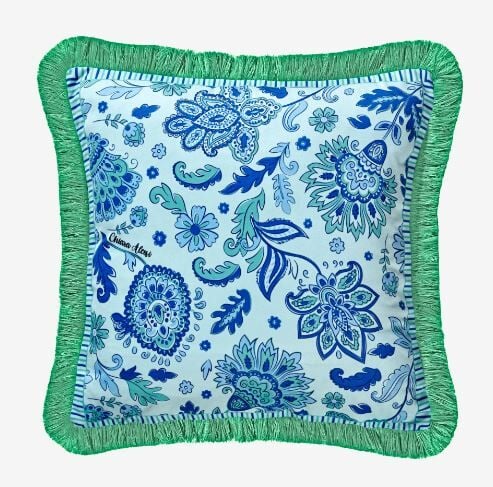 Turkuaz Kadife Dekoratif Yastık 45x45 cm Lily Collection by Chiara Alessi