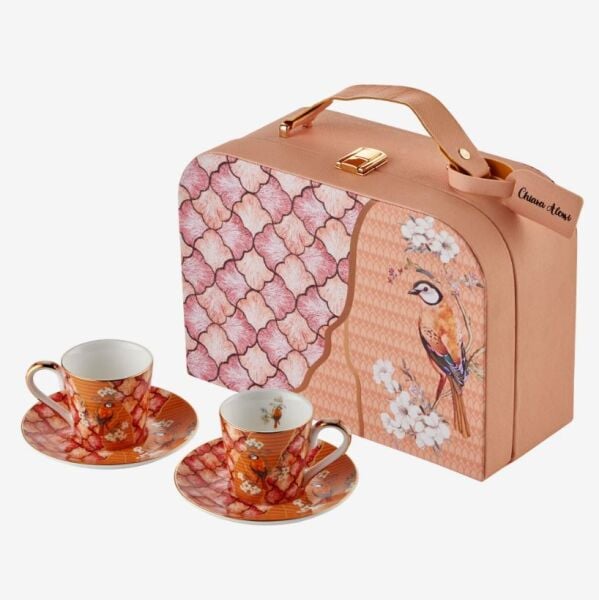 Turuncu Porselen Kahve Fincan Seti 80 Ml