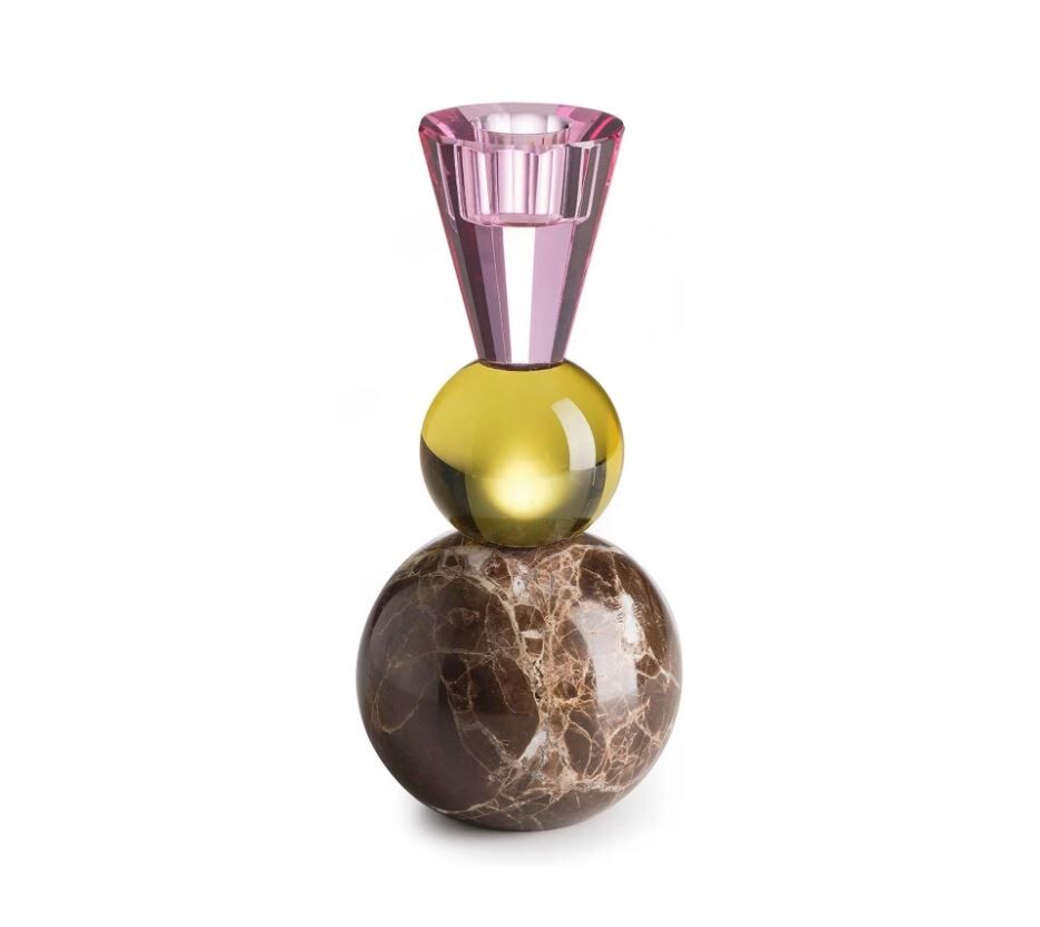 Mar-Ball Cam Şamdan Sarı Mor - Koyu Mermer 17 Cm