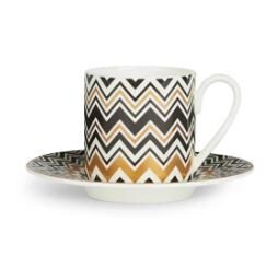 Zig Zag 148 - Siyah-Gold, 2 li Kahve Fincan ve Tabağı, 0,10 L